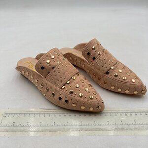 FSJ Nude Pointed Toe Flats Mules Sandals Studded Backless Slip On Loafer